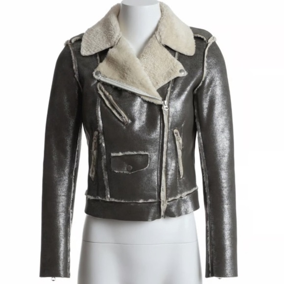DENIM & SUPPLY Sz M Metallic Sherpa Lined Moto Style  Zipper Snap Closure Jacket - Picture 1 of 13